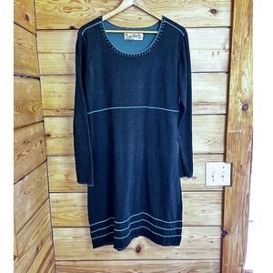Aventura Organic Cotton Long Sleeve Sweater Dress Charcoal Grey Teal XL